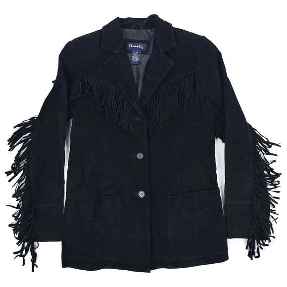 Vintage Jackets & Blazers - 100% Leather Fringe Suede Blazer Jacket Elevated Western Boho Tassel Horse Girl